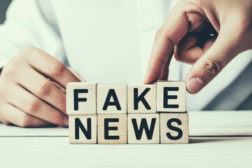 Understanding the concept of misinformation Hands arranging wooden blocks to spell 'FAKE NEWS,' symbolizing the critical need for media literacy and discerning truth in the digital era