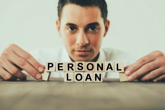 Man holding wooden blocks spelling out PERSONAL LOAN, symbolizing financial assistance and borrowing options