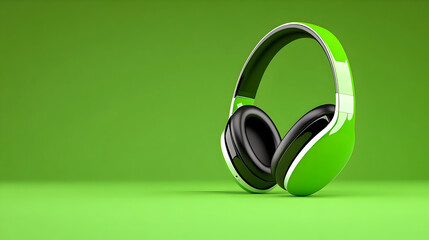 A pair of green headphones on a solid green background, showcasing a minimalist and modern design