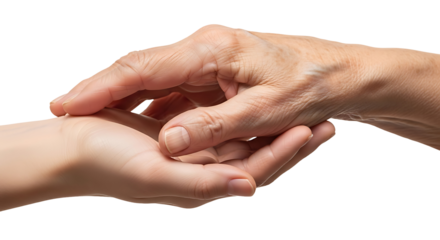 Senior Hand Gently Holding Young Hand Symbolizing Generational Care and Support