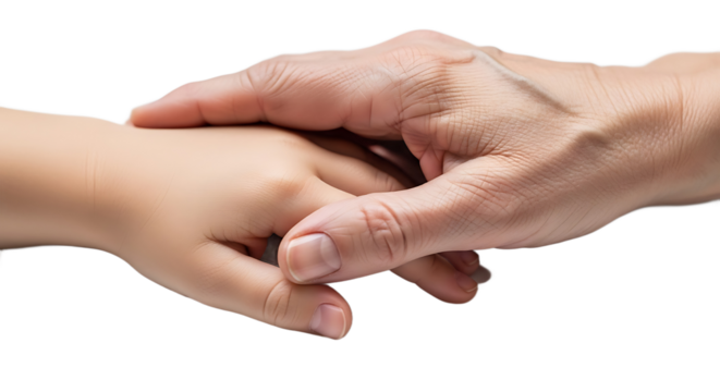 Adult Hand Gently Holding Child's Hand, Representing Care, Support, and Generational Connection