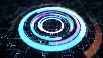 Vibrant data processing animation on a futuristic circuit board interface - Powered by Adobe