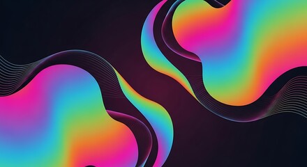 An abstract background with vibrant, iridescent shapes that seem to float against a dark backdrop, creating a mesmerizing visual effect with a modern and artistic feel to it