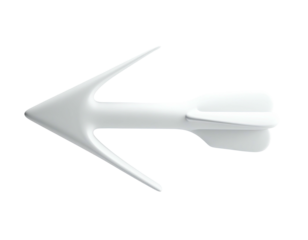 Glossy white directional arrow pointing left, 3D rendered on a black background