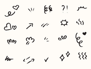 Line movement effect element, express anime effect decoration icon. Hand drawn cute doodle line element arrow, emphasis, shock, sparkle