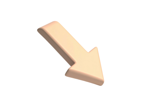 3D, peach-colored arrow pointing diagonally down against a solid black background