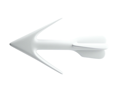 Glossy white directional arrow pointing left, 3D rendered on a black background