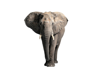 Fototapeta premium A large African elephant stands facing forward against a black background