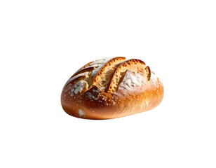 Oval-shaped loaf of bread on black background, detailed texture and light dusting