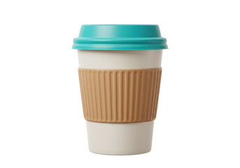 Isolated teal lid takeout coffee cup with holder for reusable hot beverages and tea