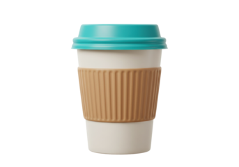 Isolated teal lid takeout coffee cup with holder for reusable hot beverages and tea