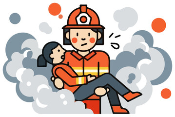 Firefighter Rescuing Person from Smoke and Danger.