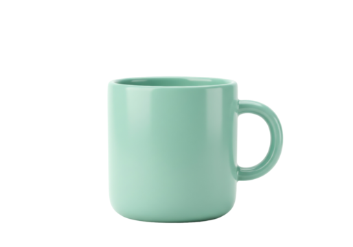 Isolated teal ceramic mug with handle ideal for coffee or tea stands alone in the scene