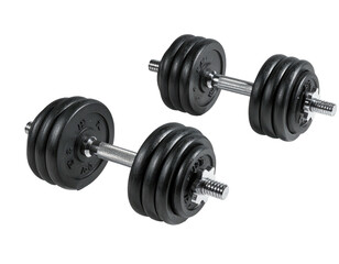 Two pairs of adjustable weight lifting tools resting on a dark background