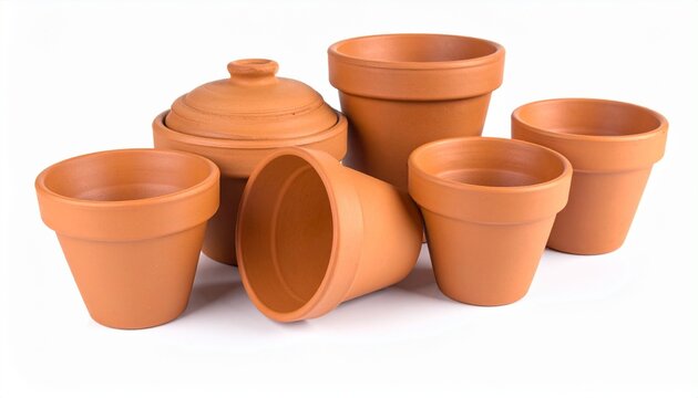 clay pots on the white 