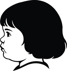 This delightful silhouette illustration features the profile of a child with a short haircut. The design captures the youthful essence and innocence of childhood
