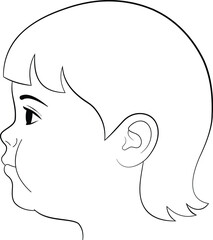 This charming line art illustration features the profile of a child with a short hairstyle.