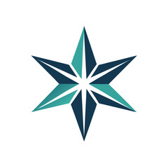 Obraz premium Six Pointed Starburst Logo In Teal And Dark Blue On White Background symbol icon