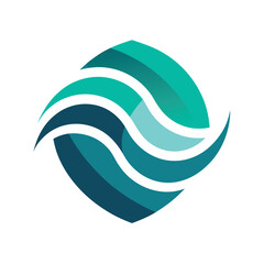 Fototapeta premium Swirling teal and dark blue abstract shapes on white background curves flow