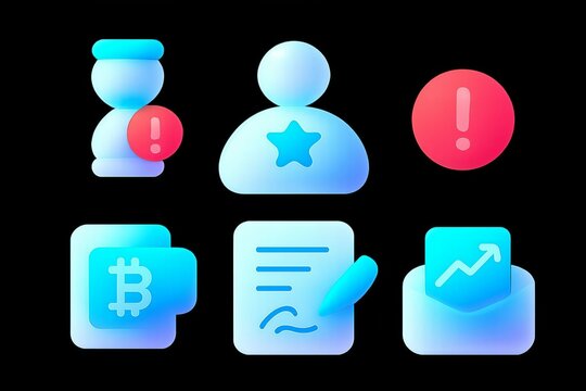 Set of modern 3d icons representing finance cryptocurrency and business concepts on a black background - Powered by Adobe