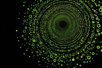 An abstract, tunnel-like illustration of green circles and dots against a black backdrop
