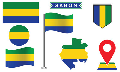 Gabon Flag Vector Design Set  National Symbol Collection