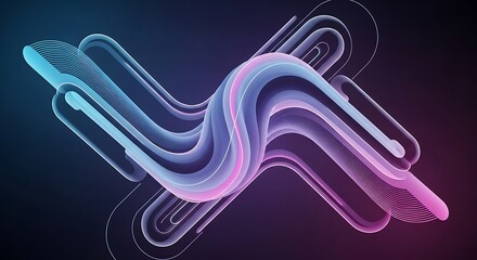 A mesmerizing abstract wave gracefully undulates against a dark backdrop, its form defined by layers of vibrant hues, transitioning from cool blues to warm pinks, creating a captivating visual rhythm
