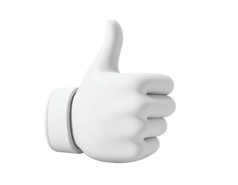 Isolated 3D-rendered white hand giving a thumbs-up gesture on black background