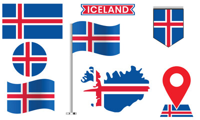 Iceland Flag Vector Set National Symbol Collection in Different Styles