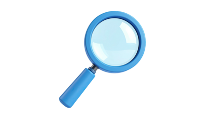 A bright blue magnifying glass floats in a void, offering a close-up lens