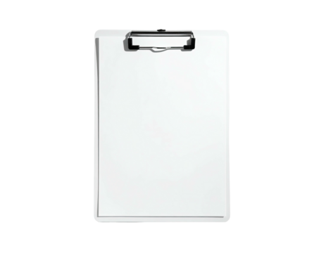Plain white clipboard against a black background, ready for notes or paperwork