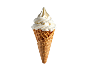 Vanilla soft serve ice cream cone with a waffle cone on a black background