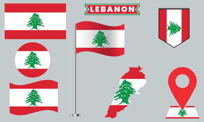 Lebanon Flag Vector Design Set Collection