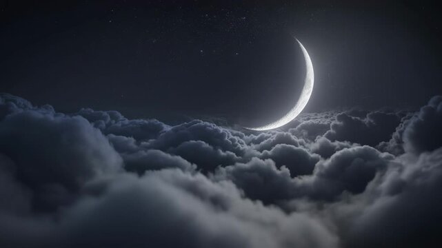 Moonlight Peeking Through Dramatic Cloudscape Night Sky