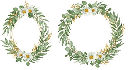 Watercolor floral wreaths illustration isolated on white background design