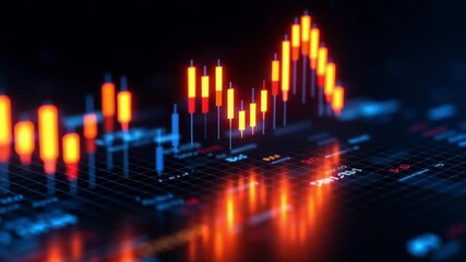 Stock market candlestick chart with glowing lines, financial data, digital grid background, investment, trading, economic analysis, dynamic futuristic style, modern atmosphere, economic growth - Powered by Adobe