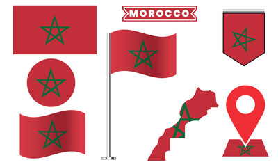 Morocco Flag Vector Set Collection National Symbol Designs