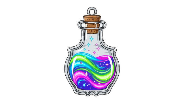 Enchanting Potion Bottle: This illustration depicts a captivating potion bottle, filled with swirling vibrant colors. It exudes magic, fantasy, and enchantment.