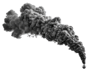 Dense black smoke plume against a black background