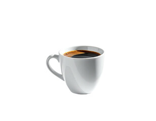 Obraz premium White ceramic mug filled with dark, rich coffee, set against a black background