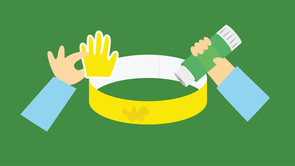 Making a paper craft in the form of a circle from a ribbon and a hand. Vector illustration.