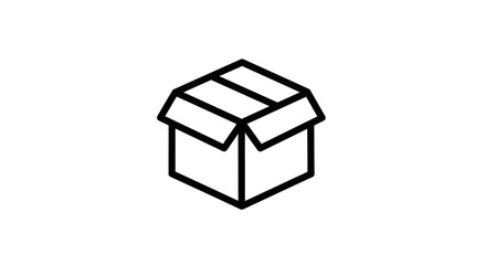Clean outline vector illustration of an open cardboard box, signifying concepts of packaging, delivery, shipping, and storage for e-commerce, logistics, and supply chain operations
