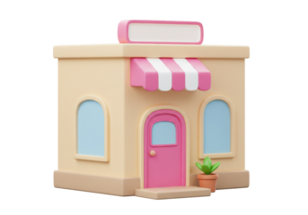 Isolated storefront with pink accents, cartoonish small business for your design needs