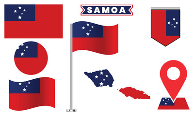 Samoa Flag Vector Design Set  National Symbol Collection