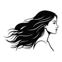 This elegant illustration features a profile of a woman with long, flowing hair. The design is minimalist and stylish, capturing a sense of grace and beauty.