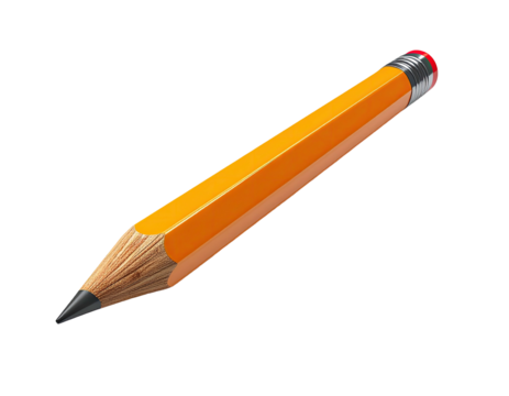 Realistic, isolated graphite pencil with a sharp tip, and eraser end