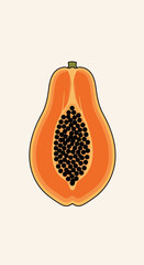 Fototapeta premium Half a ripe papaya with black seeds on a plain background.