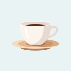 Fototapeta premium White cup of coffee on a saucer against a light blue background.