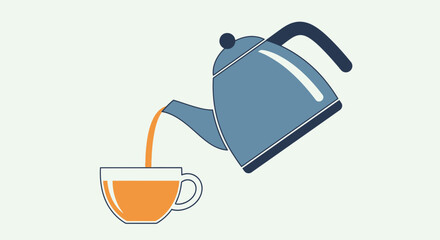 Obraz premium Blue kettle pouring liquid into a cup.