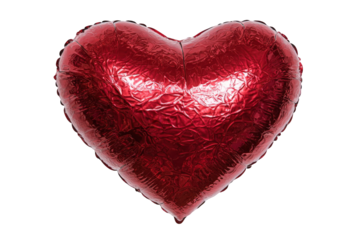 Isolated Red Heart Shaped Foil Balloon on Transparent Background Shining Symbol of Love in Detailed Close Up Sweet and Romantic Image Ideal for Valentines Day Designs
